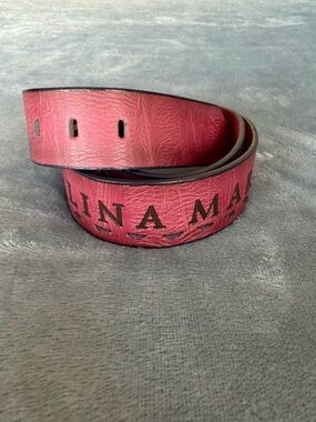 Angelina Mara Red Fox Leather Belt with Embossed Lettering Size S